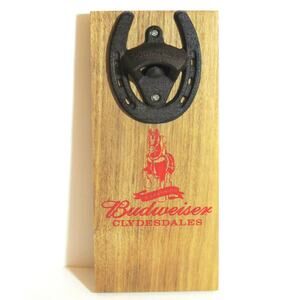 Beer Bottle Opener Budweiser Wood Iron Clydesdales Horse Shoe Wall Plaque 11"